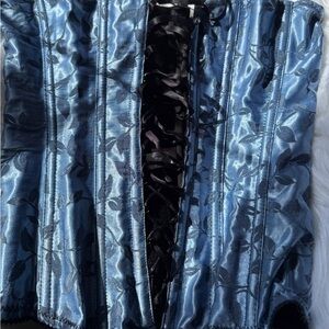 Blue and Black Satin Corset